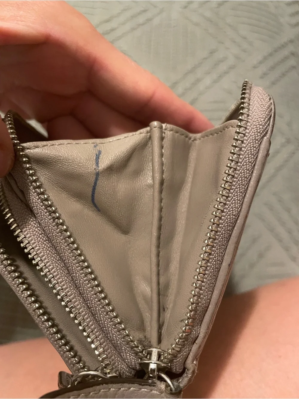 Coach Leather Zip Around Wallet in gray leather